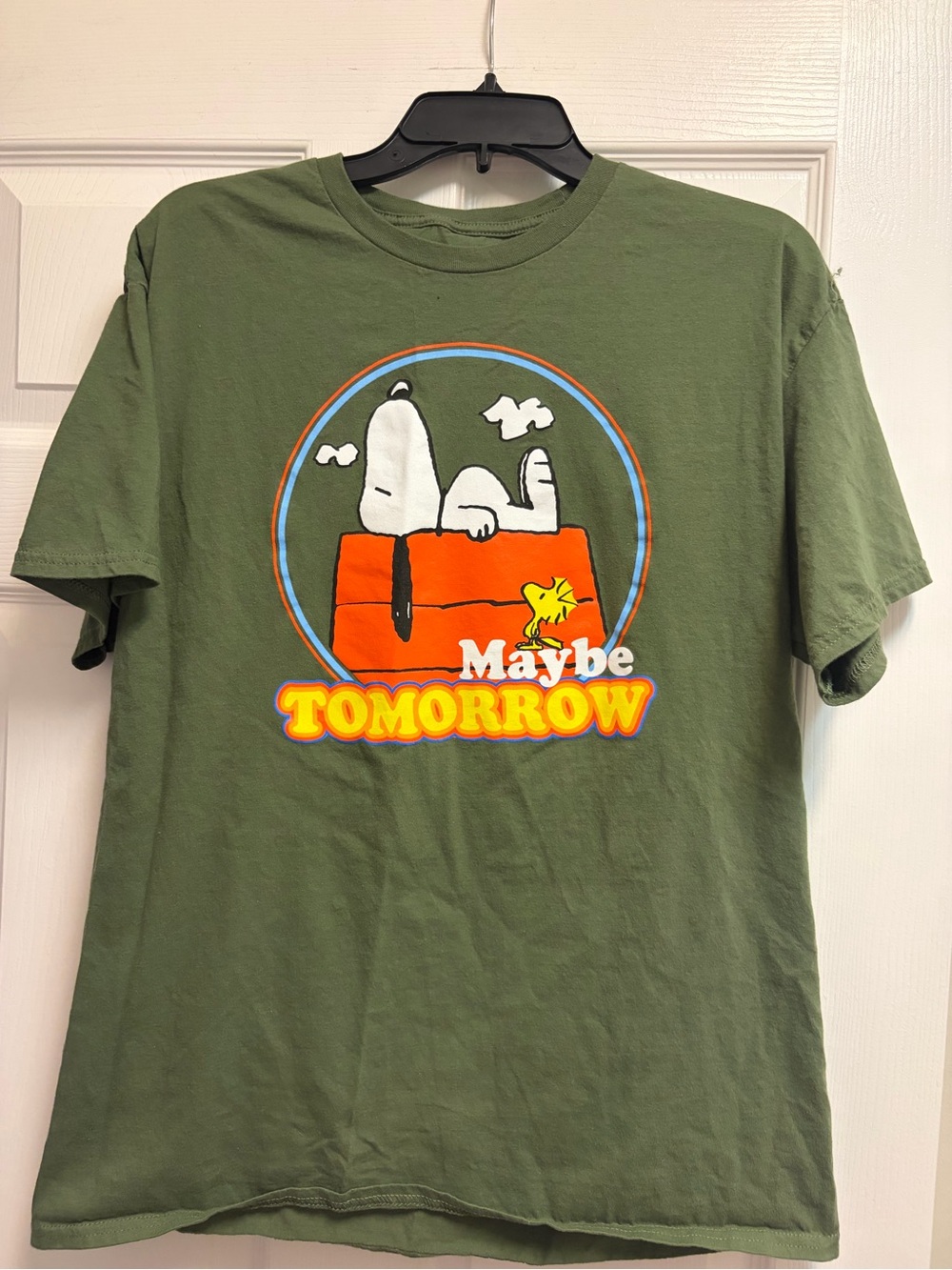 Maybe Tomorrow Snoopy Graphic Kids T-Shirt - Olive Green